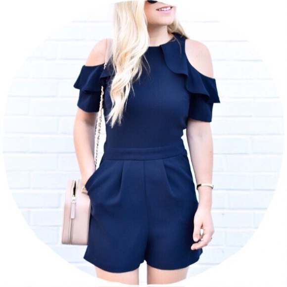 Topshop Pants - Topshop Ruffle Cold Shoulder Romper